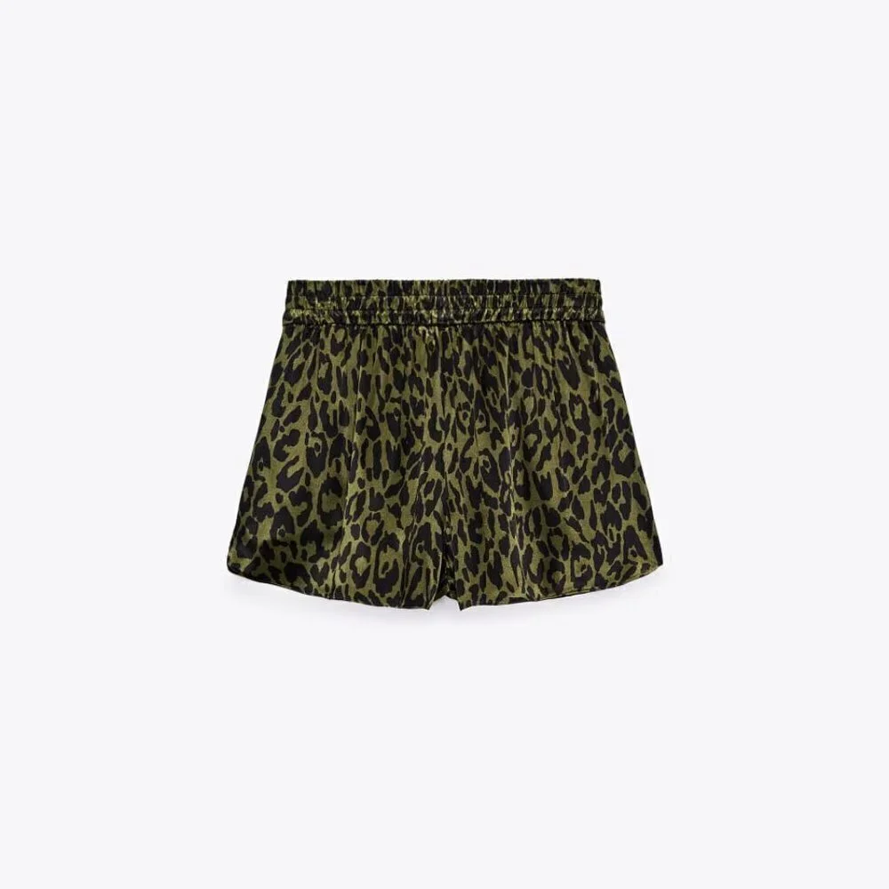 ZARA SATIN EFFECT  LEOPARD PRINT SET GREEN SIZE XS 9479/049/505